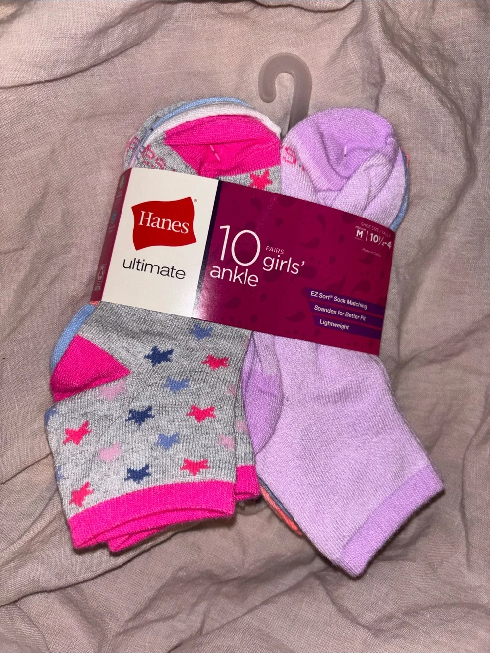 Hanes ankle Socks 10-Pack Girls Ultimate EZ Sort Comfort Fit, M shoe sizes 10½-4